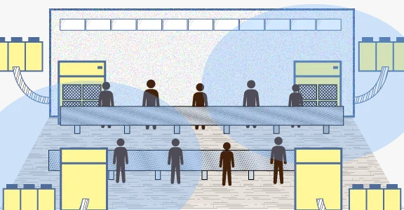 全体空調の例。工場全体に冷風を送る